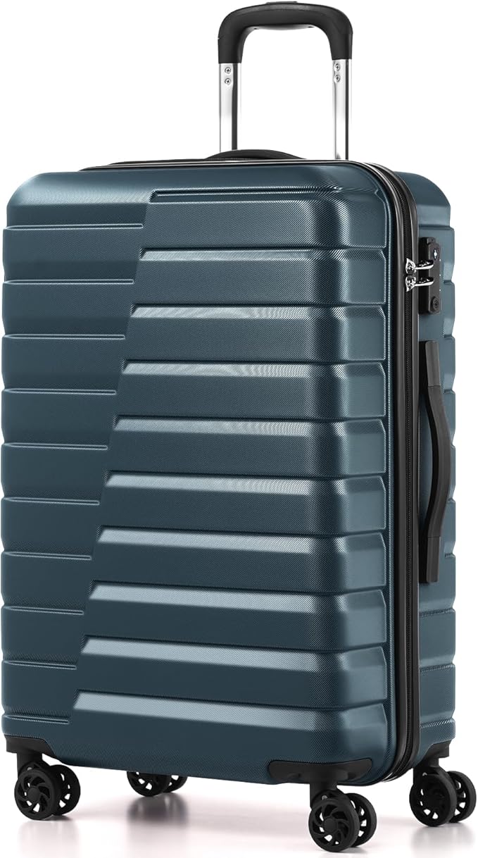 Coolife Medium Checked Luggage with Spinner Wheels, Hardside Suitcase TSA Lock Lightweight Travel Luggage 24-inch,Teal Blue