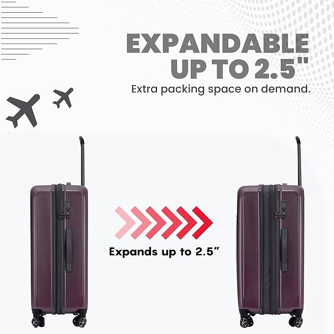 Spyder Rails 25 Inch Expandable Hardside Checked Suitcase with 360° Spinner Wheels, TSA Approved Lock