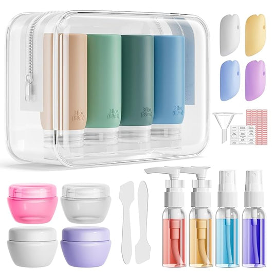 Muslish 21 Pack Travel Bottles for Toiletries, Leak-Proof TSA Compliant Silicone Travel Size Containers for Shampoo and Conditioner, BPA Free with Toiletry Bag (Green)