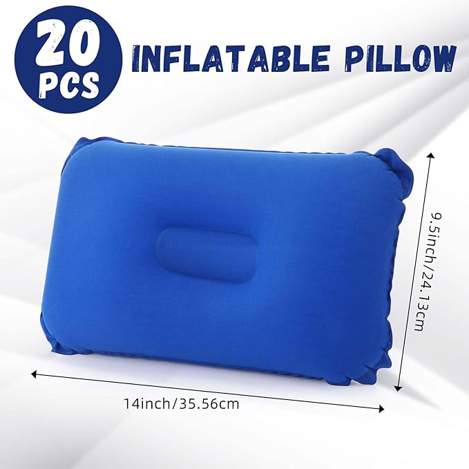 Geelin 20 Pack Inflatable Pillows for Camping Travel Beach Vacation Sand Squared Flocked Soft Fabric Backpacking Ultralight Pillows for Office Sleeping Neck Head Lumbar Support (Blue)