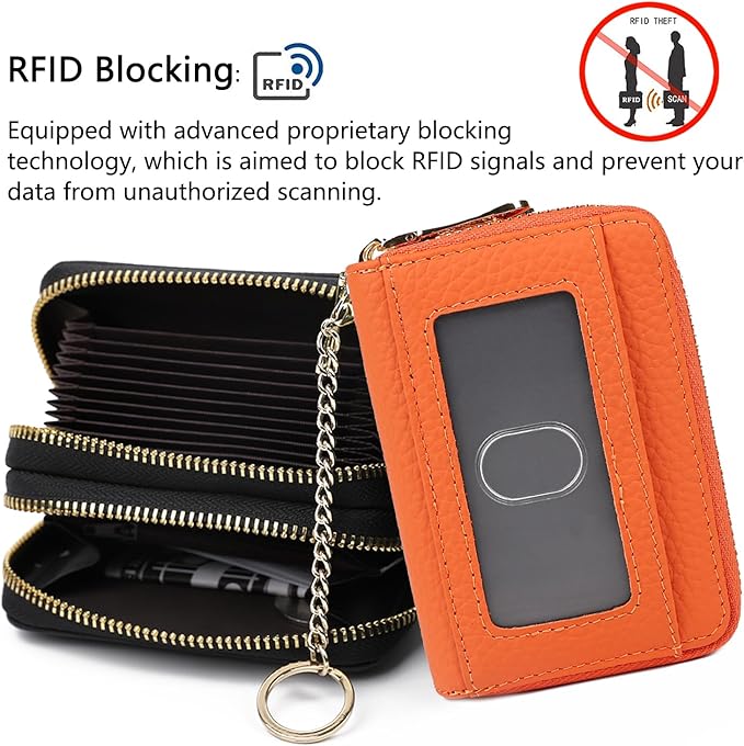 imeetu RFID Credit Card Holder, Small Leather Zipper Card Case Wallet for Women