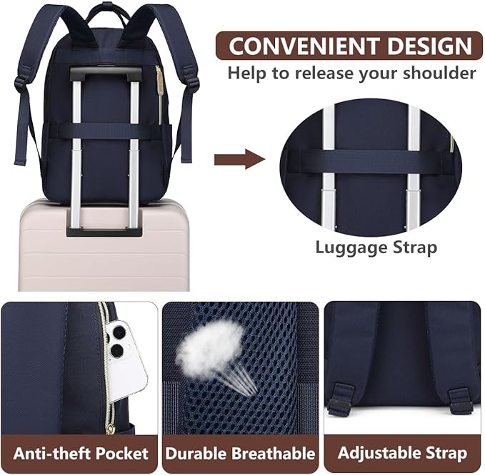 Laptop Backpack for Women Work Bookbag: 17.3 Inch College Backpacks with USB Charger School Book Bag Waterproof Travel Computer Back Pack Anti-Theft Casual Bookbags for Girls Teacher Nurse Navy Blue