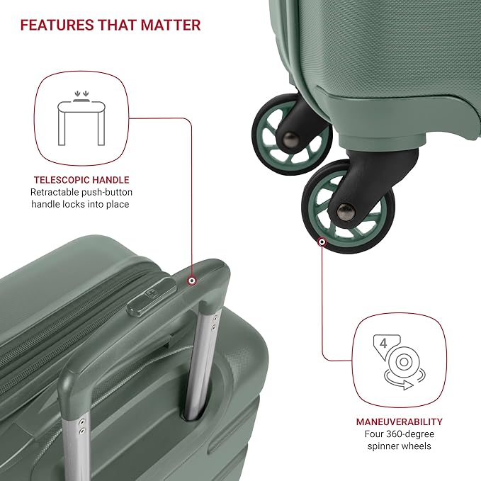 SwissGear 7366 Signature Hardside Expandable Luggage with Spinner Wheels, TSA Lock, Cup-Holder, Olive, 2-Piece Set (19/27)
