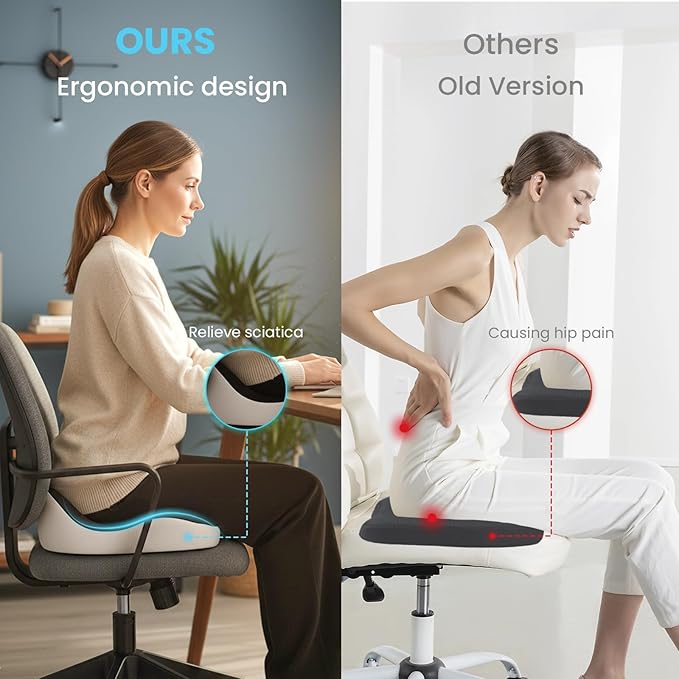 Seat Cushion,Office Chair Memory Cushion, Ergonomic Design, Relieve Sciatica and Long-Term Sitting Pain, Suitable for desks, car Seats, Games, wheelchairs