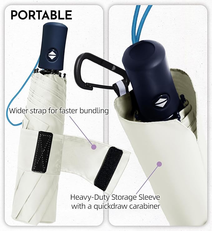 Windproof Travel Umbrella for Rain - 43" Compact Folding Umbrella, Reinforced Strong Frame, Lightweight Portable Parasol with UPF 100+ UV Sun Protection, Cruise Ship Essentials