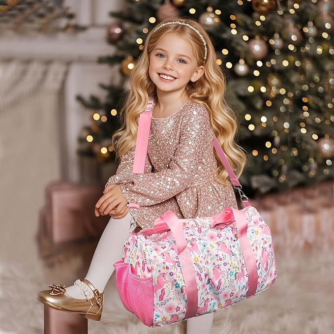 Gym Travel Duffle Bag for Girls - Gymnastics Sports Dance Bag with Shoe Compartment & Wet Pocket Panda Kids Travel Bag Teens Weekender Sleepover Carry On Bag