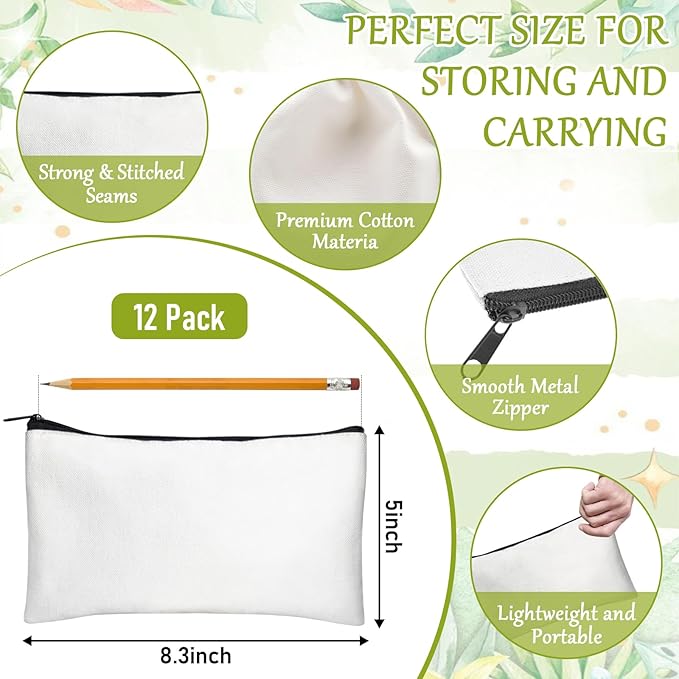 Legigo Blank Canvas Bag Zipper Pouch Makeup Bags Bulk - Multi-Purpose Canvas Pencil Pouch with Sturdy Zipper, Cosmetic Bag Travel Toiletry Bag for DIY Craft Projects, Storage (8.3 x 5 inches)