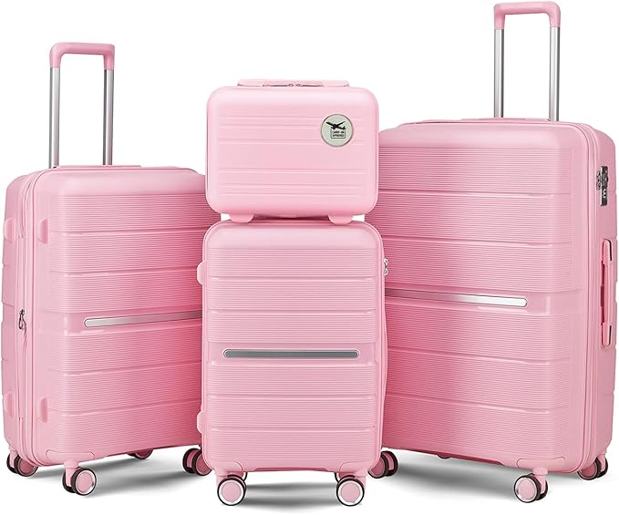 4 Piece Expandable Hardshell Pink Luggage Sets with Spinner Wheels, Lightweight Travel Suitcase Set with TSA Locks, 20 inch Carry On for Women (Pink#C, 4 Piece Set)