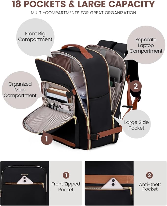 LOVEVOOK 56L Travel Backpack for Women & Men, Airline Approved Carry On Luggage with 3 Packing Cubes, TSA Overnight Bags, Waterproof Personal Item Bag, Weekender Essentials Backpacks fits 17" Laptop