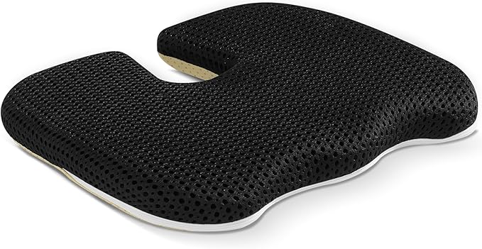 Air Fiber Seat Cushion for Office Chair, Breathable U-Shape Tailbone Relief Cushion for Desk Chair, Washable Ergonomic Chair Pad for Driving & Gaming, Cooling Mesh Back Support(Black, 13.8″*17.7″)