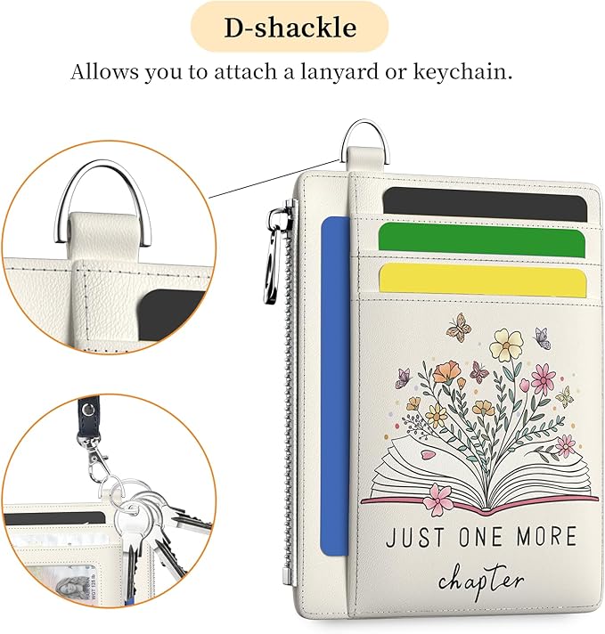 Hancynir Book Lover Floral Flower Slim Wallet Women Credit Card Holder Cute RFID Blocking Small Card Wallets Mini Front Pocket PU Leather Thin Travel Zipper Coin Cash Ladies Female Wallet Gifts