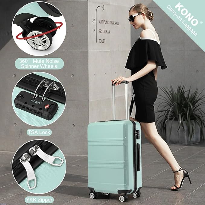 Kono 28 Inch Luggage Expandable Suitcase with Spinner Wheels TSA Lock Lightweight PC+ABS Hardside Large Checked Luggage Durable Rolling Suitcase Mint Green