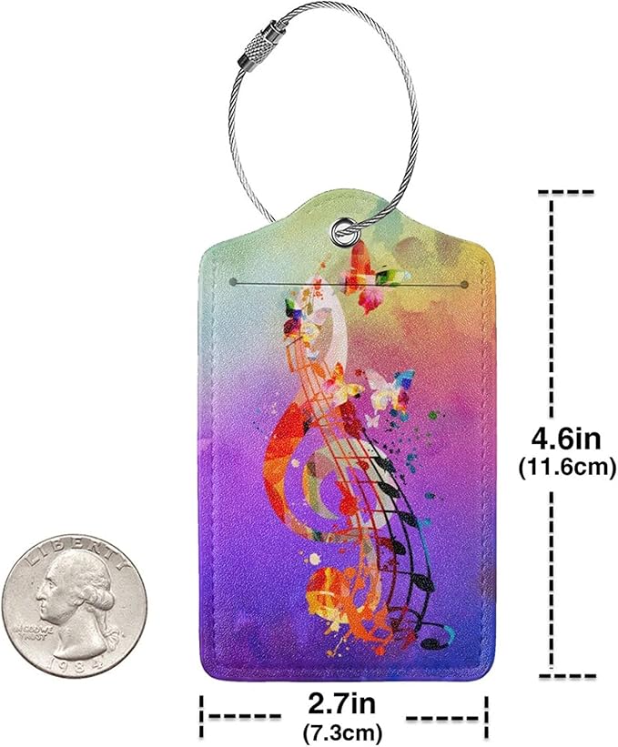 Purple Music 2 Pcs Luggage Tags, Suitcases & Travel Bag Tag Privacy Cover ID Name Label with Stainless Steel Loop Address Card Travel Bag Suitcase