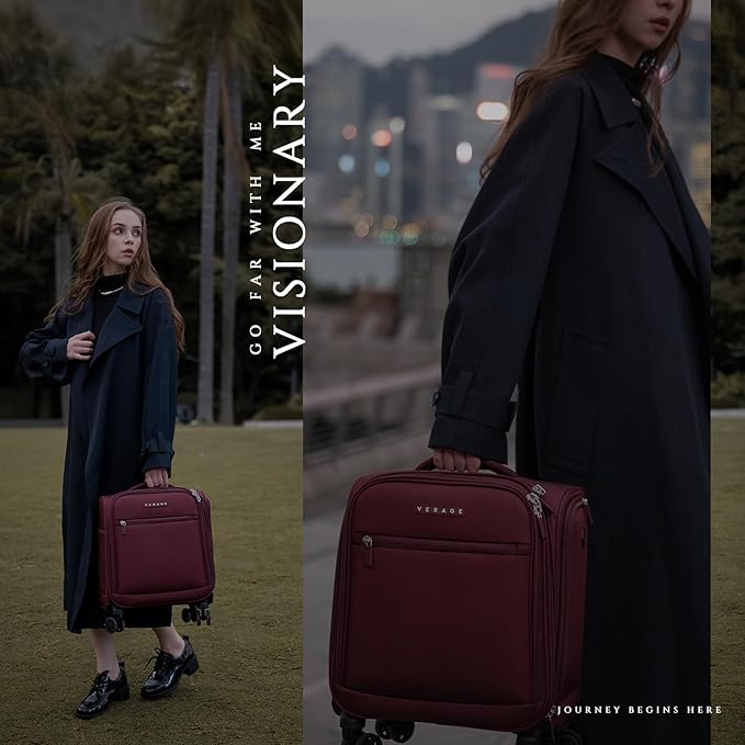 Verage Underseat Carry On Luggage with Wheels, 14.5-Inch Spinner Small Suitcase, Softside Lightweight Travel Bag for Men and Women, Airplane Carry On Bag, Burgundy Red