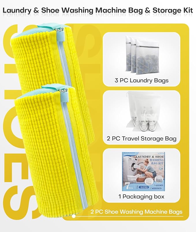 3-IN-1 Laundry & Shoe Washing Machine Bag Kit : Laundry Shoe Bag for Washer and Dryer,Reusable Shoe Cleaning Bag for Sneakers,Tennis,Self-locking Zipper & Microfiber,Include 3 Laundry Bag & 2 Shoe Bag