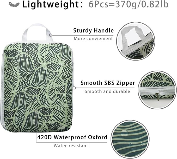 6 Pcs Compression Packing Cubes, Packing Cubes for Travel, Waterproof Luggage Organizer Bags Set, Cute Packaging Cubes for Women Kids Backpack Carry-Ons