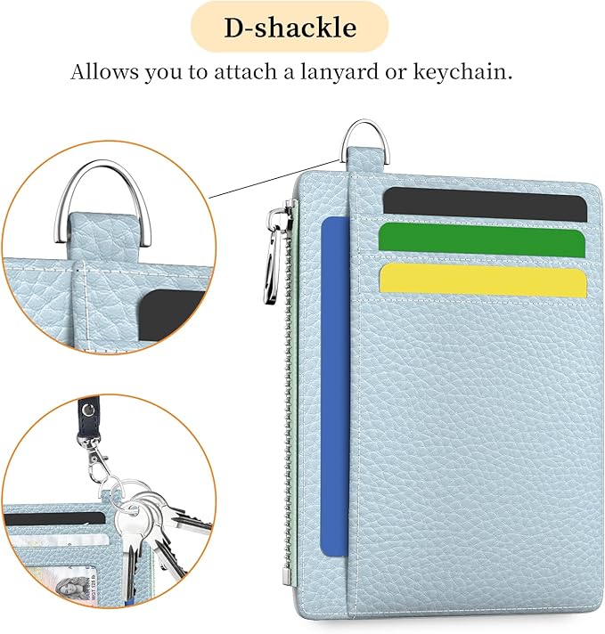 Hancynir Slim Wallet Women Credit Card Holder, Minimalist RFID Blocking Small Mini Card Wallets, Cute Front Pocket PU Leather Card Case, Thin Travel Zipper Coin Cash Ladies Female Wallet Gifts Blue