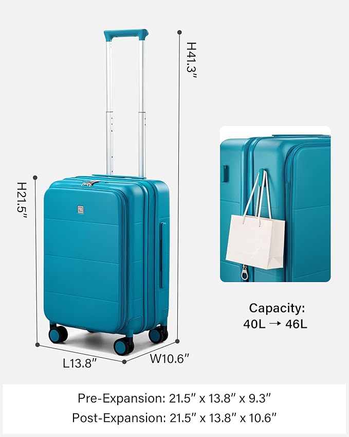 Hanke Hardside Expandable Carry On Luggage, 20 Inch Top Opening Trunk Luggages with Spinner Wheels, All-PC Hard Shell Carry-On Suitcase, Lightweight & TSA Airline Approved (Caribbean Blue, 46L)