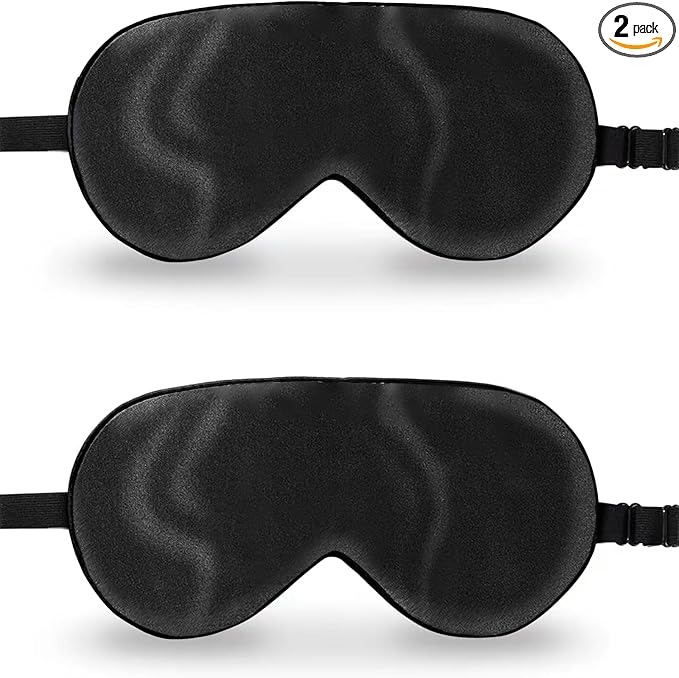 ZIMASILK 2 Pack 100% Natural Silk Sleep Mask, Adjustable Super-Smooth Soft Eye Mask for Sleep, Multiple Color Options (2 Pack,Black)
