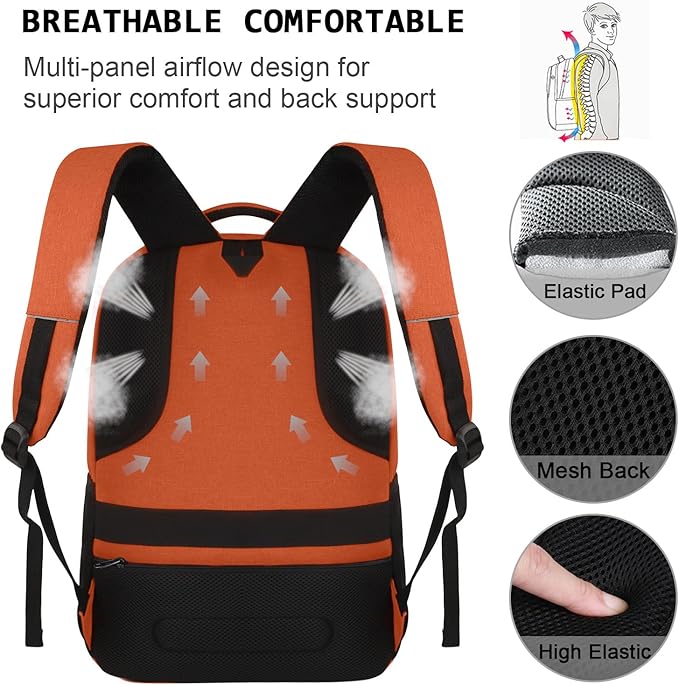 Volher Laptop Backpack,Business Travel Anti Theft Slim Durable Laptops Backpack,Water Resistant College Computer Bag for Women & Men Fits 15.6 Inch Laptop and Notebook-Orange