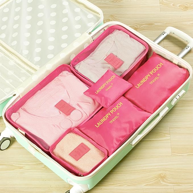 6 Set Packing Cubes for Travel Luggage Packing Bags Reusable Lightweight Suitcase Organizer Cubes Set for Travel Accessories (Rose Red)