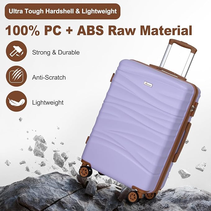 Romswi 30" Expandable Hardside Checked Luggage, Large Checked Suitcase with Dual Spinner Wheels, Up to 20% More Space, Hardshell, YKK Zipper Purple