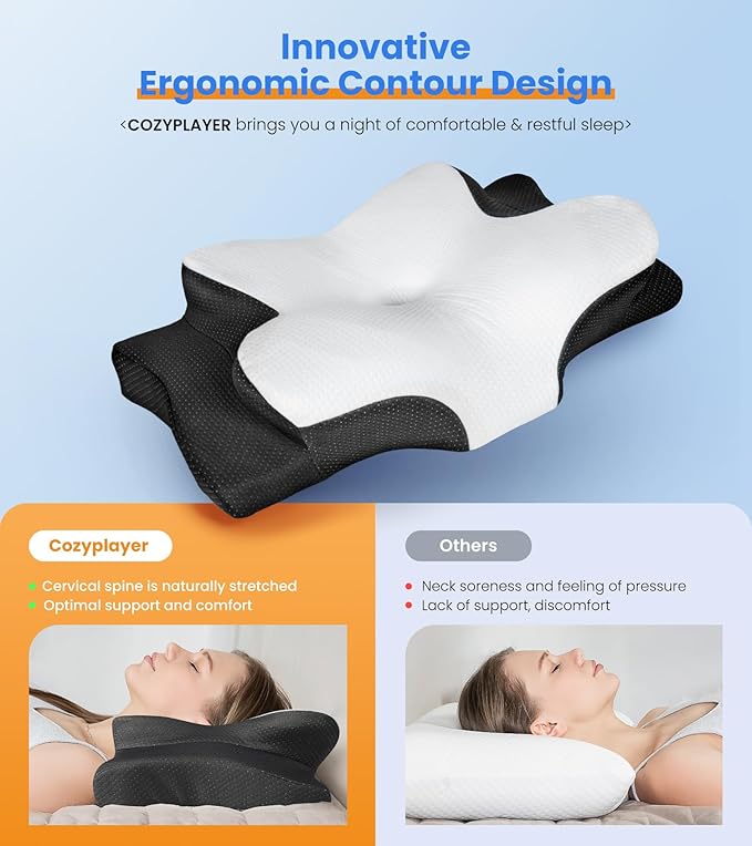 Ultra Pain Relief Cooling Pillow for Neck Support, Adjustable Cervical Neck Pillow Cozy Sleeping, Odorless Ergonomic Contour Memory Foam Pillows, Orthopedic Bed Pillow for Side Back Stomach Sleeper