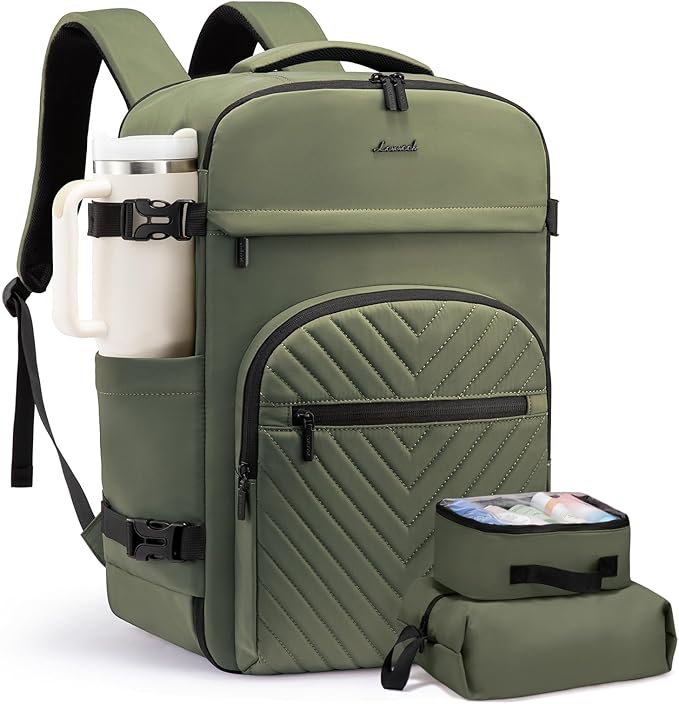 LOVEVOOK 50L Travel Backpack for Women Men, TSA Personal Item Travel Bag Fits 17.3inch Laptop, Waterproof Airline Approved Carry On Luggage With 2 Cubes for Weekender Hiking Business, Army Green