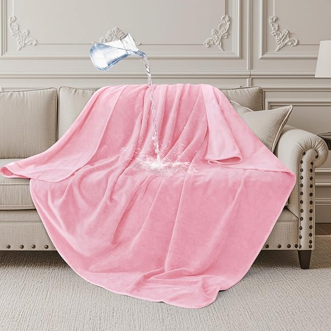 LOOBANI Waterproof Throw Blanket for Couch: Reversible Leakproof Couch Blanket 40" x 60", Soft Coral Fleece Bed Blanket Stain-Proof for Sofa Cover, Pet Accidents, Travel, Pink
