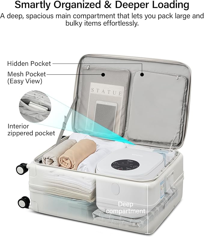 MILADA 20-Inch Expandable Carry On Luggage, Hard Shell Top-Opening Luggage with Wheels, TSA-Approved Small Travel Bag for Men and Women Carry-On Suitcase, White