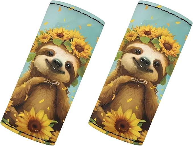 BIGCARJOB Sunflower Sloth Print Luggage Handle Wraps Set for Suitcase,2 Pieces Door Handle Protection Sleeve Covers Car Grab Handle Wraps Luggage Handle Tags Travel Accessories