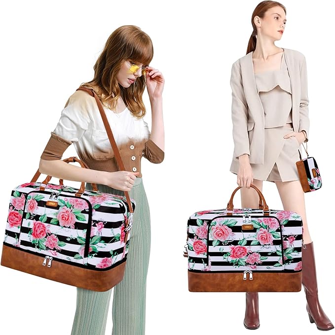 Travel Weekender Bag for Women, 21" Overnight Bag with Shoe Compartment 50L Large Travel Duffel Bag Carry On Tote for Weekend, Overnight, Business Trips, Water Resistant