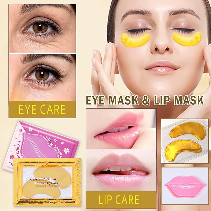 30 Pairs 24K Gold Eye Masks & Lip Masks, Under Eye Patches for Puffy Eyes, Lip Mask Skincare, Small Gifts, Mothers Day Gifts, Teacher Appreciation Gifts, Bulk Gifts, Bachelorette Party Favors