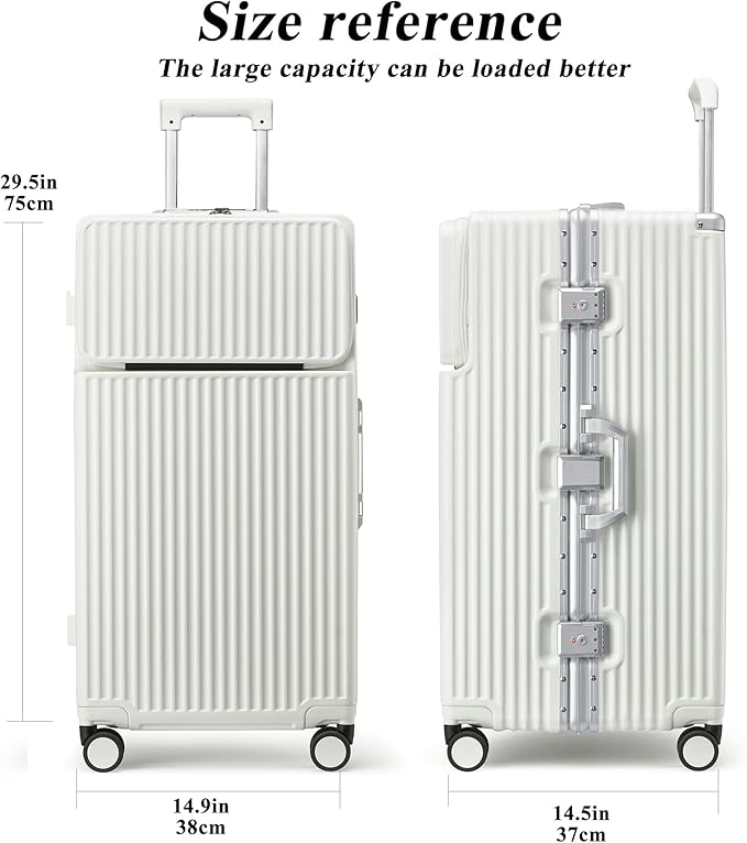 feilario 30in Super Large Captain Aluminum Frame Hardside Spinner Wheels Luggage, Zipperless Checked Suitcase with Front Compartment/Cup Holder/Phone Holder