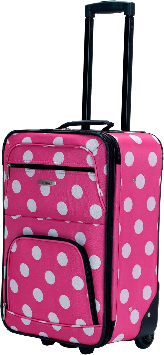 Rockland Fashion Softside Upright Luggage Set, Expandable, Pink Dots, 2-Piece (14/19)