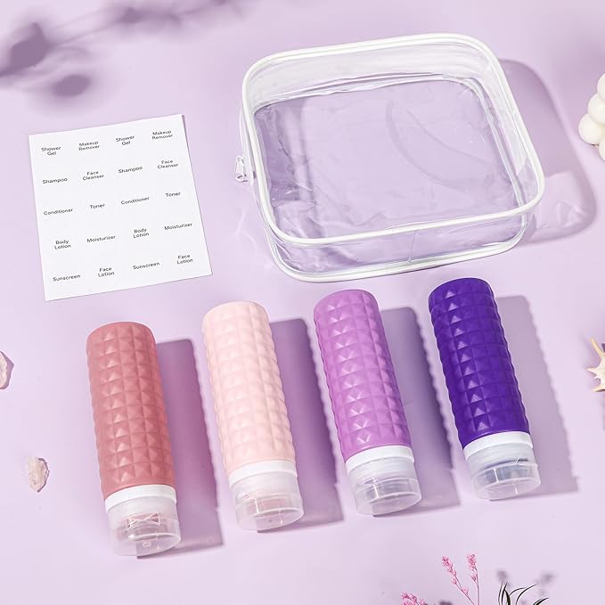 Travel Bottles for Toiletries, TSA Approved Travel Size Containers, Leak Proof Silicone Shampoo Bottles, Small Toiletry Containers with Bag for Shampoo Conditioner Lotion
