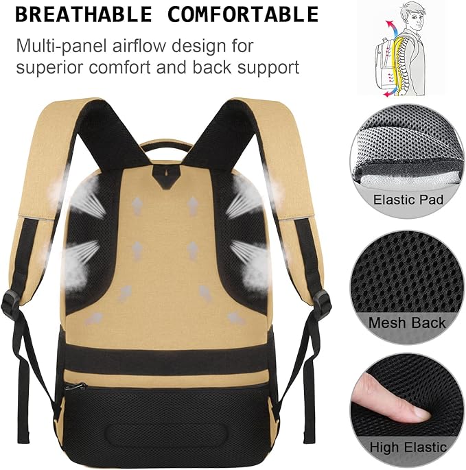 Volher Laptop Backpack,Business Travel Anti Theft Slim Durable Laptops Backpack,Water Resistant College Computer Bag for Women & Men Fits 15.6 Inch Laptop and Notebook-Khaki