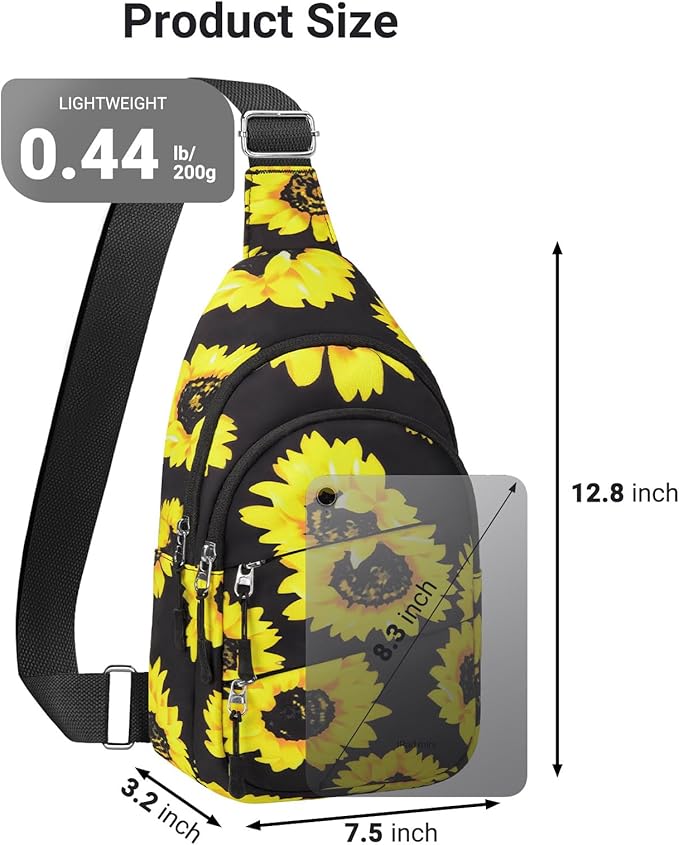 Tuwubi Crossbody Bags for Women, Sling Bag for Men, Small Hiking Backpack Anti Theft Lightweight for Outdoors Travel （M, Sun Flower）