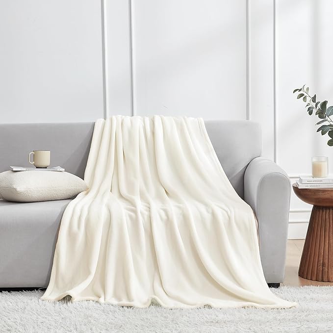 Hansleep Fleece Blanket for Couch Beige, Super Soft Flannel Fuzzy Plush Cozy Blanket for All Seasons, Beige, Throw 50x60 Inches