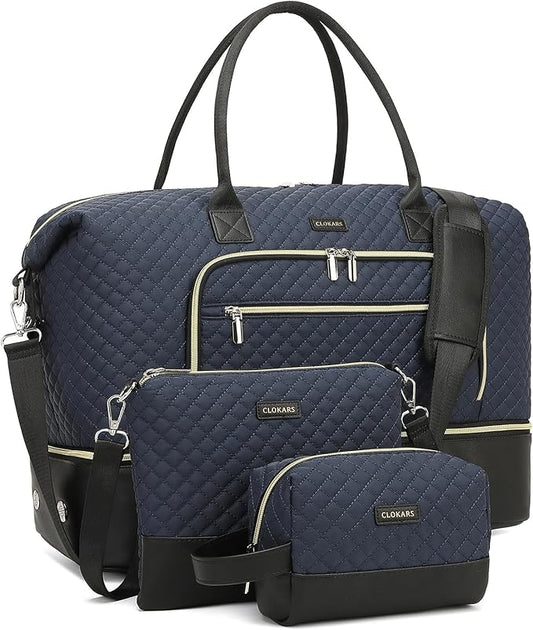 Duffle Bag for Women Travel, Weekender Bag Overnight Bag with Shoe Compartment, Carry on Bag with Crossbody Purse for Over Night, Weekend, Yoga, Gym, Business Trips, Hospital, Navy Black
