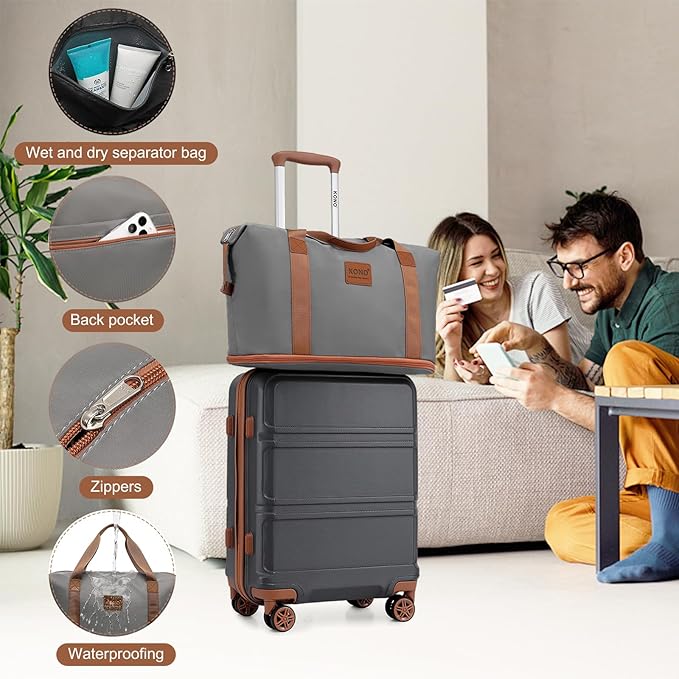 Kono Luggage Set 4 Piece Carry On Hardside Luggage with TSA Lock Spinner Wheels Lightweight PC+ABS Carry On Suitcase Apricot Grey