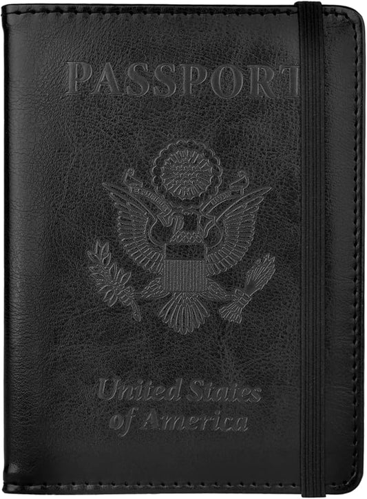 Passport Holder for Travel, Leather Passport Holder RFID Blocking Passport Cover Wallet Passport Case with Pen Holder Passport Holders for Travel Women Men Family Travels Must Haves Essentials, Black