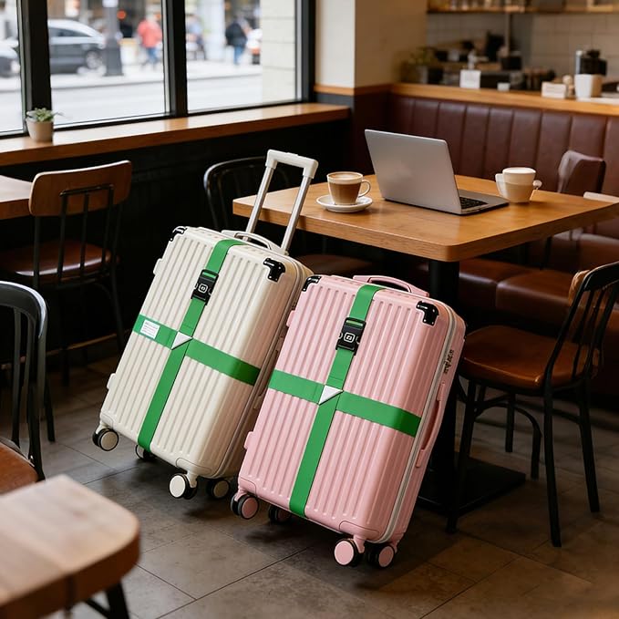 Luggage Straps for Suitcases,Travel Luggage Straps with Lock and Luggage Tags,Suitcase Strap,Adjustable Bright-Colored Travel Belt for Travel Suitcase Bag Closure Accessories.(Green)