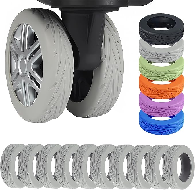 10 Pcs Luggage Wheel Covers for Suitcase, 8+2 Bonus Spares Anti-Noise Silicone Spinner Wheel Protectors, Fits 2-2.4 Inch Double Wheels, Wear-Resistant Quiet Travel Accessories (Grey)