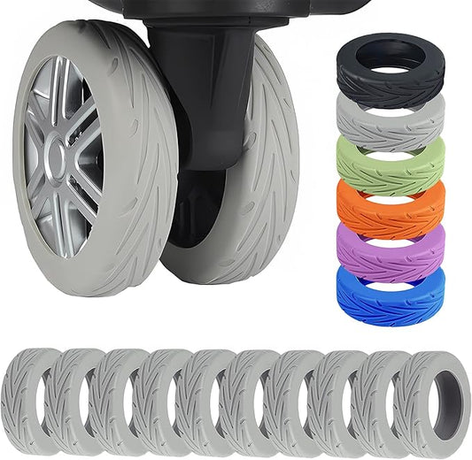 10 Pcs Luggage Wheel Covers for Suitcase, 8+2 Bonus Spares Anti-Noise Silicone Spinner Wheel Protectors, Fits 2-2.4 Inch Double Wheels, Wear-Resistant Quiet Travel Accessories (Grey)