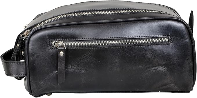 Premium Buffalo Leather Toiletry Bag for Men & Women With Waterproof Lining, Grooming Travel Pouch, Unisex Wash Bag for Toiletries, Shaving & Cosmetic Organizer for Men & Women