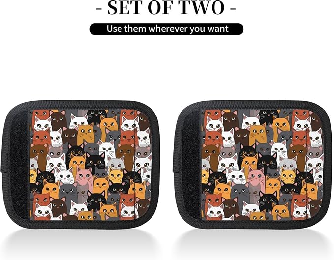 Colorful Cats Handle Wrap 2 Pieces, Funny Kitten Animals Soft Handle Grip for Women Men Business Luggage Outdoor Bag Markers Decor