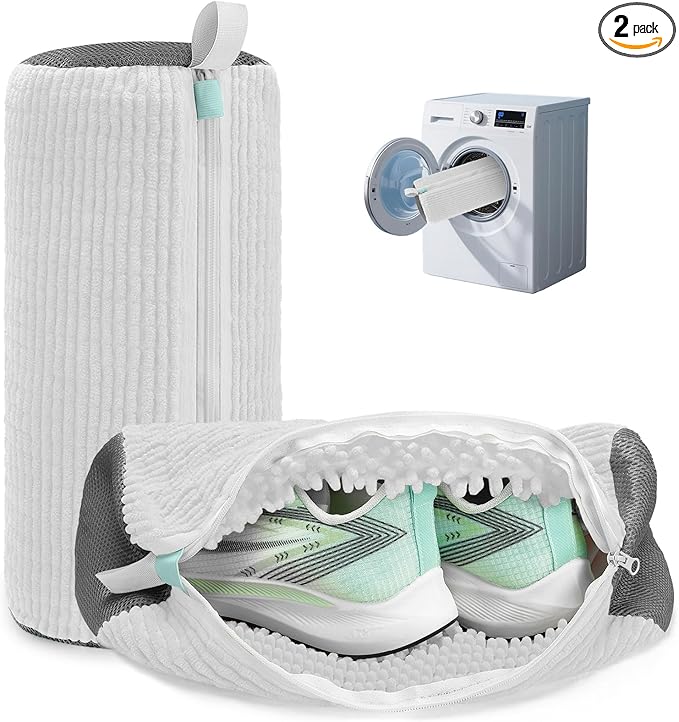 Shoe Washing Machine Bag Laundry Shoe Bag for Washer and Dryer Reusable 2pc Shoe Cleaning Bags for Sneakers 360° Deep Cleaning Machine for All Shoes Types With Self-locking Zipper