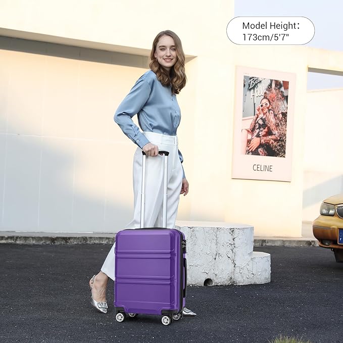 Kono 20" Carry on Luggage with Spinner Wheel TSA Lock, Lightweight PC+ABS Hardside Luggage Durable Small Carry on Suitcase Purple