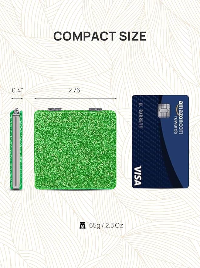 OMIRO Compact Mirror, Glitter PU 1X/3X Magnification, Ultra Portable for Purses (Green)
